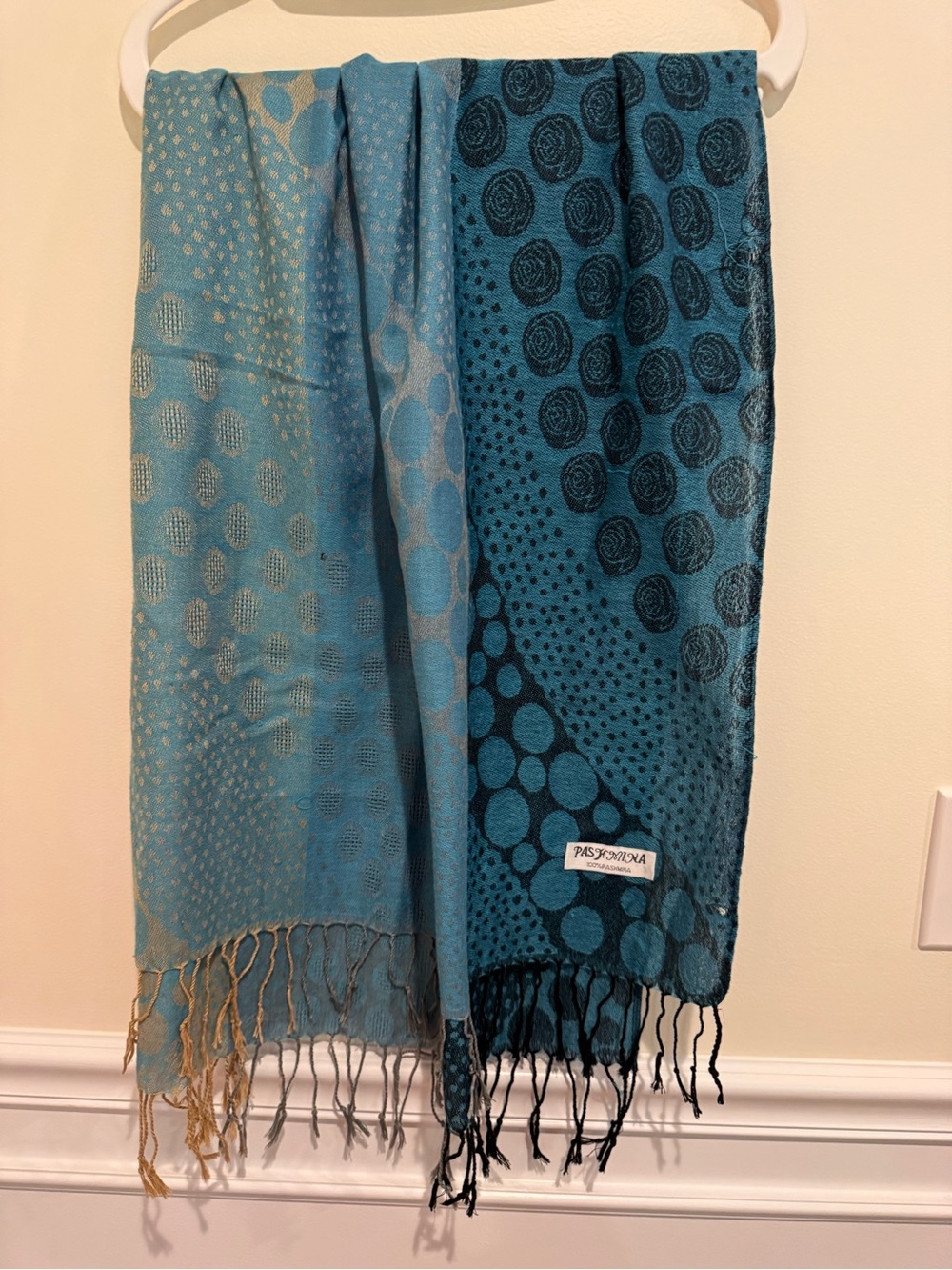 pashmina Teal Jacquard Dot Pattern Wrap